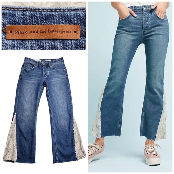 Anthropologie Pilcro High-Rise Sequined Flared Crop Jeans 25 Petite - Picture 1 of 14